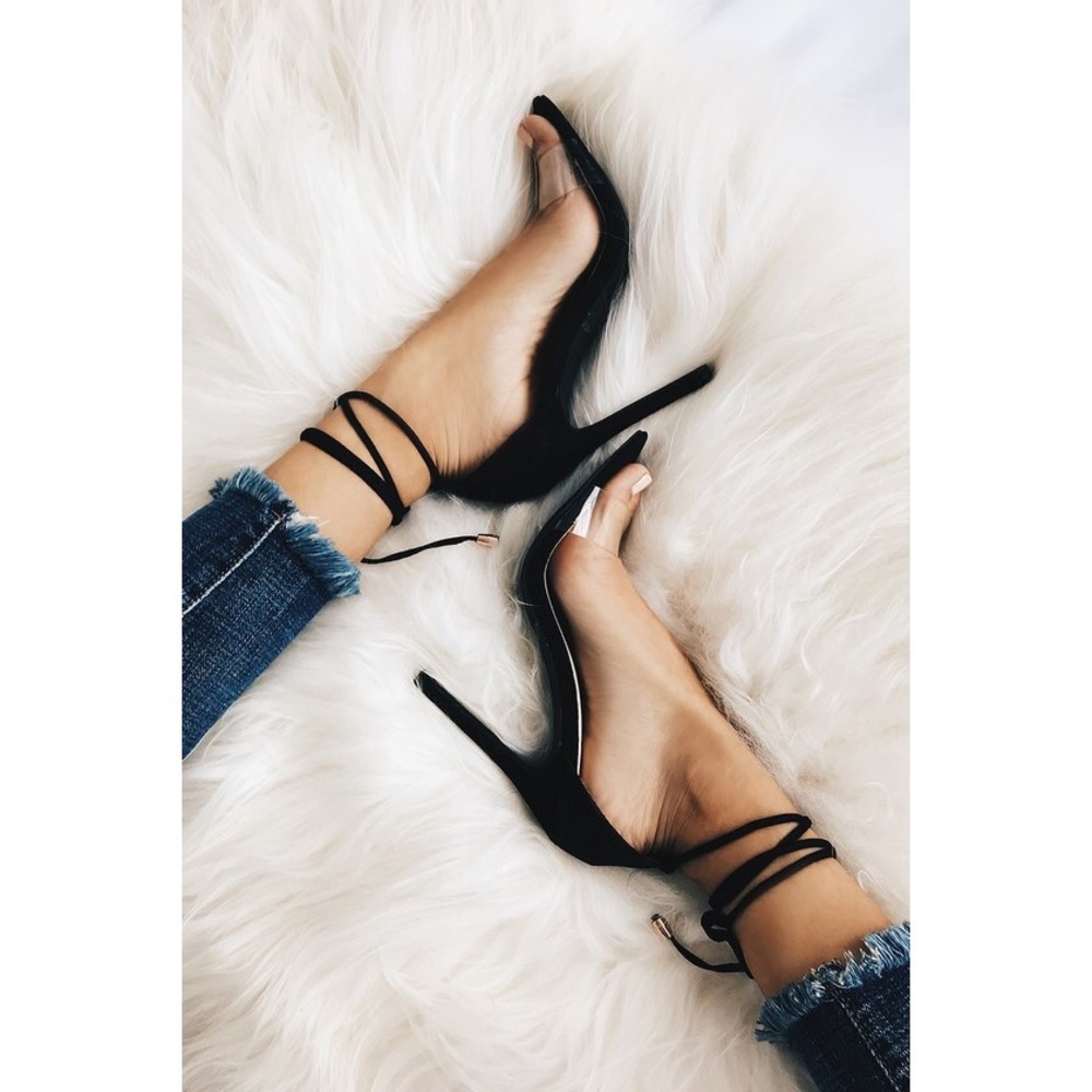 Black suede lace up heels